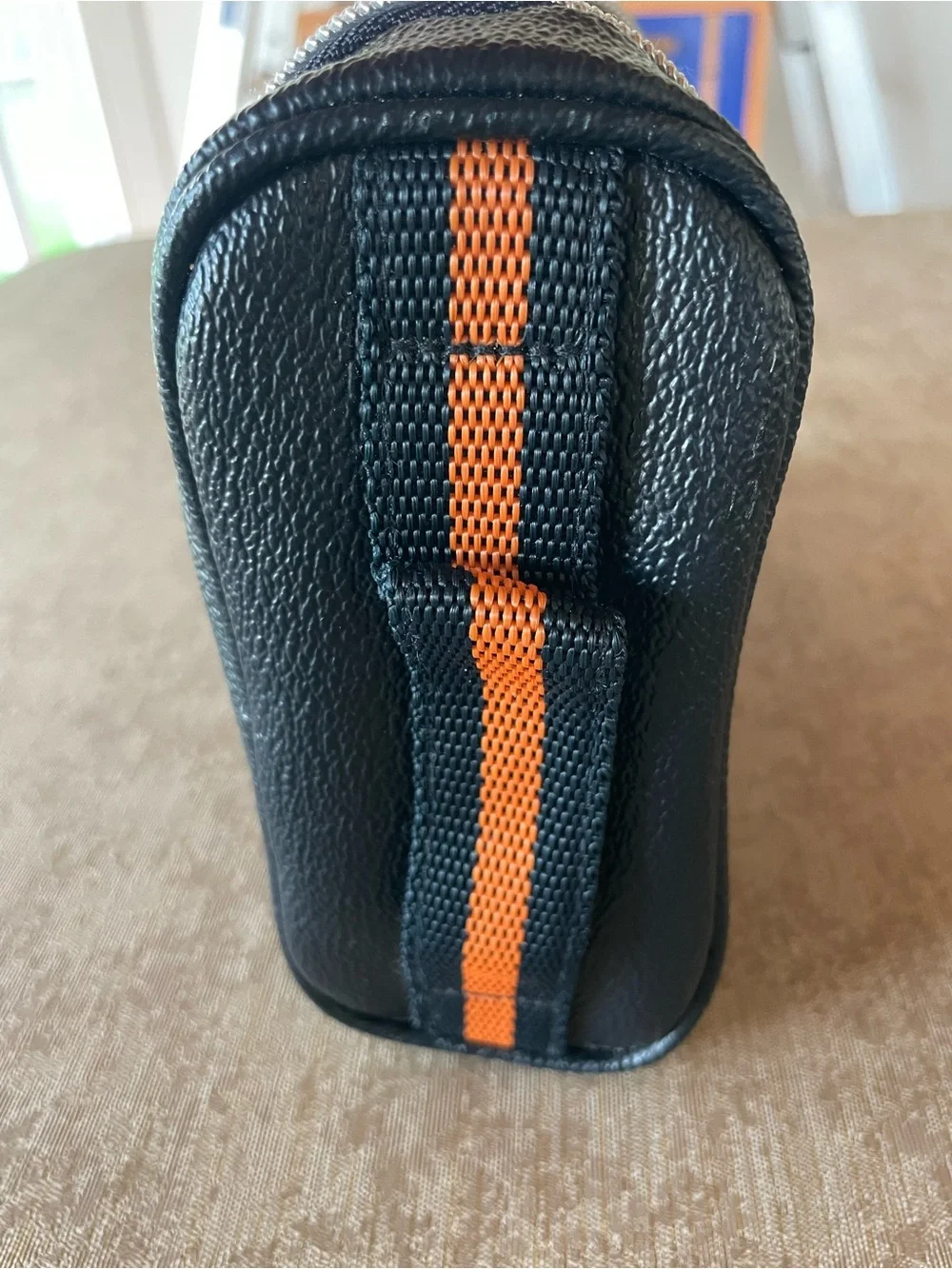 Black Cosmetic Travel Case with Orange Accent Patch